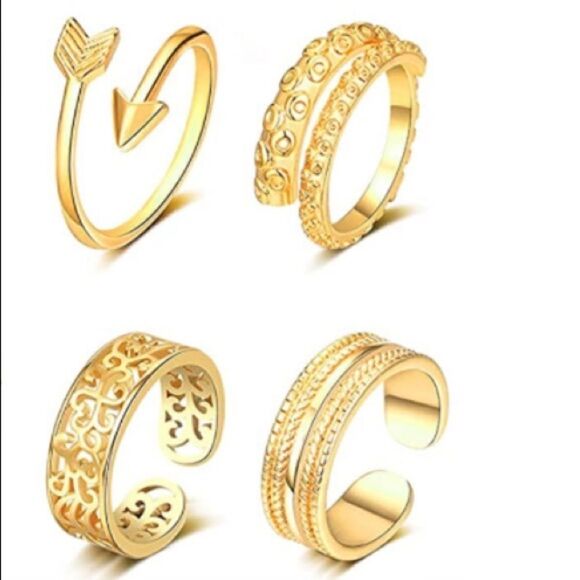 18K Yellow Gold Adjustable Boho Open Toe Rings - Set of 20 - Picture 5 of 10